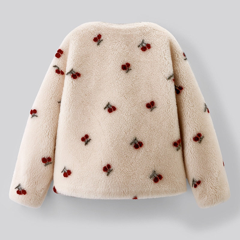 Sweet Cherry Small Fragrance Short Lamb Wool Plush Coat KilyClothing