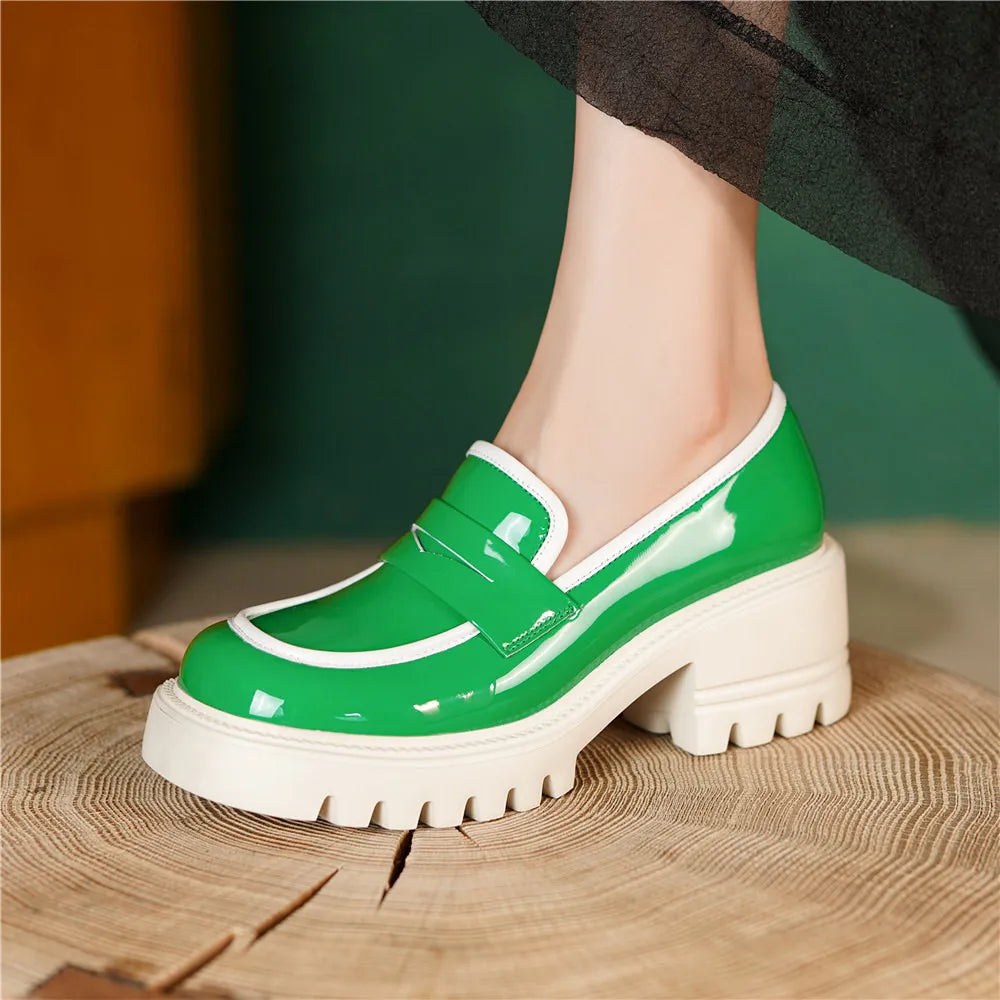 MILI-MIYA New Arrival Women Cow eather Pumps Mixed Color Slip On Thick Heels Round Toe Casual Style Ladies Shoes Handmade KilyClothing