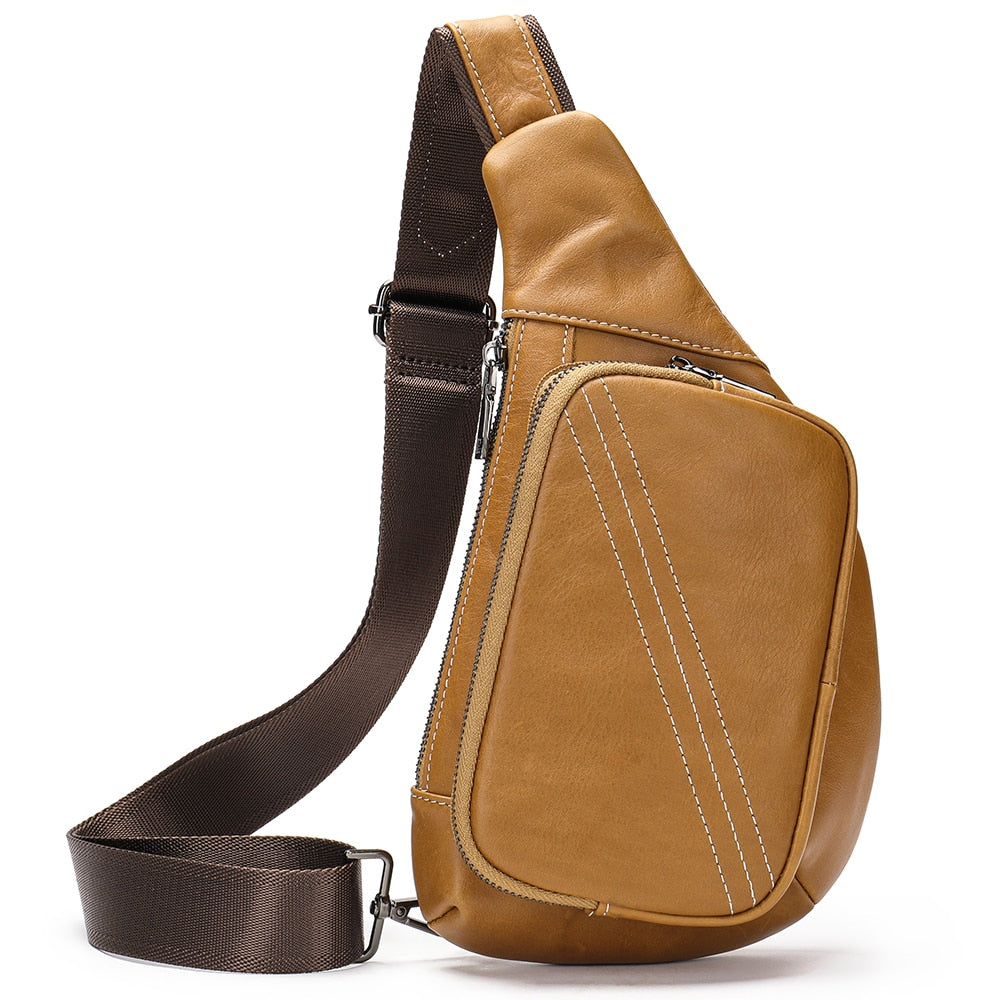 Men's Genuine Leather Chest Pack Man Sling Messenger Bags Belt Small Crossbody Bags KilyClothing