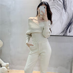 Elegant Tracksuit Sexy Two Piece Set Women Korean Style Ribbed Knitted Backless Top And Long Harem Pant KilyClothing