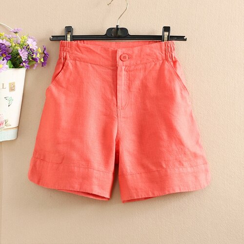 Loose Shorts Cotton Linen Solid Color Wide Leg High Waisted KilyClothing