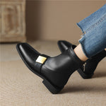 Ankle Boots Concise Low Heels Metal Decoration Genuine Leather Shoes KilyClothing
