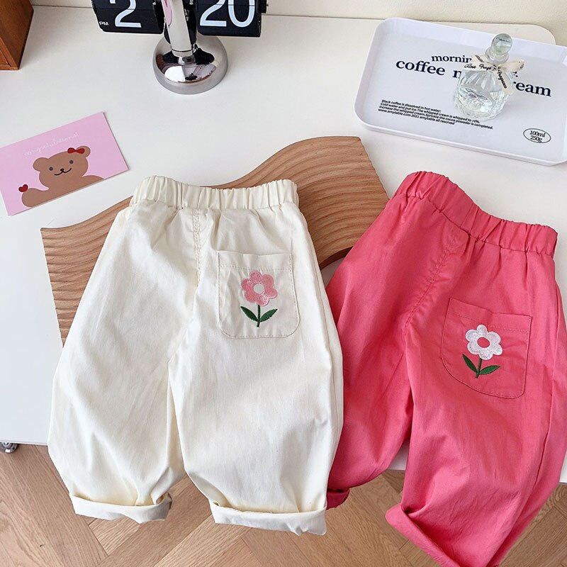 Embroidery Girls Pants Flower Girls Trousers Full Length Pants KilyClothing