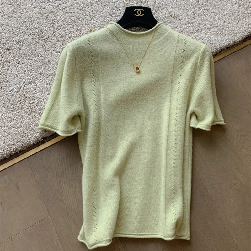 Women's Knitwear 100% Cotton Pullover Short Sleeve Casual Solid Women's Top Loose