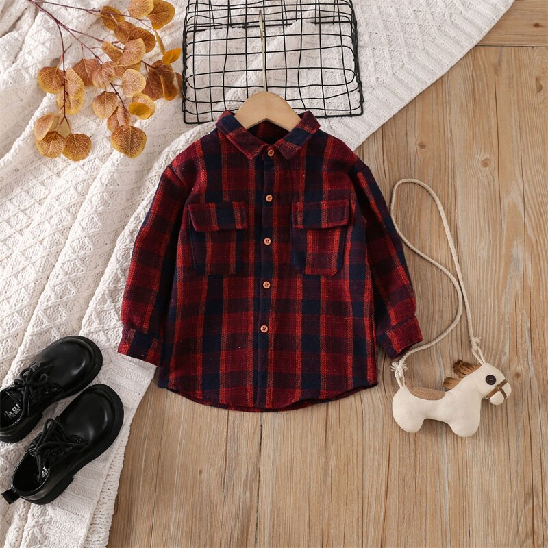 Cotton Lapel Stripe Lattice Button Shirt for Boy and Girl Baby Tops KilyClothing