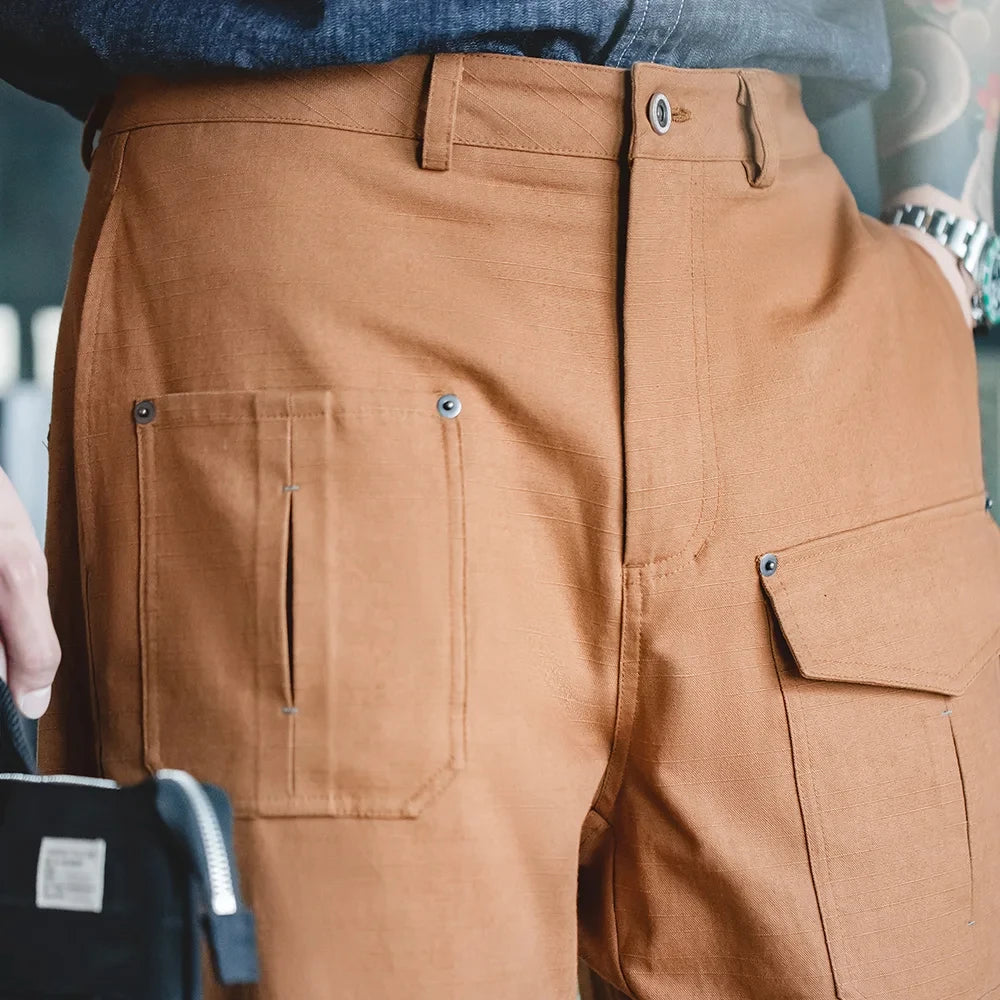 Pants Casual 100% Cotton Paris Button Straight Trousers Men's Vintage Workwear KilyClothing