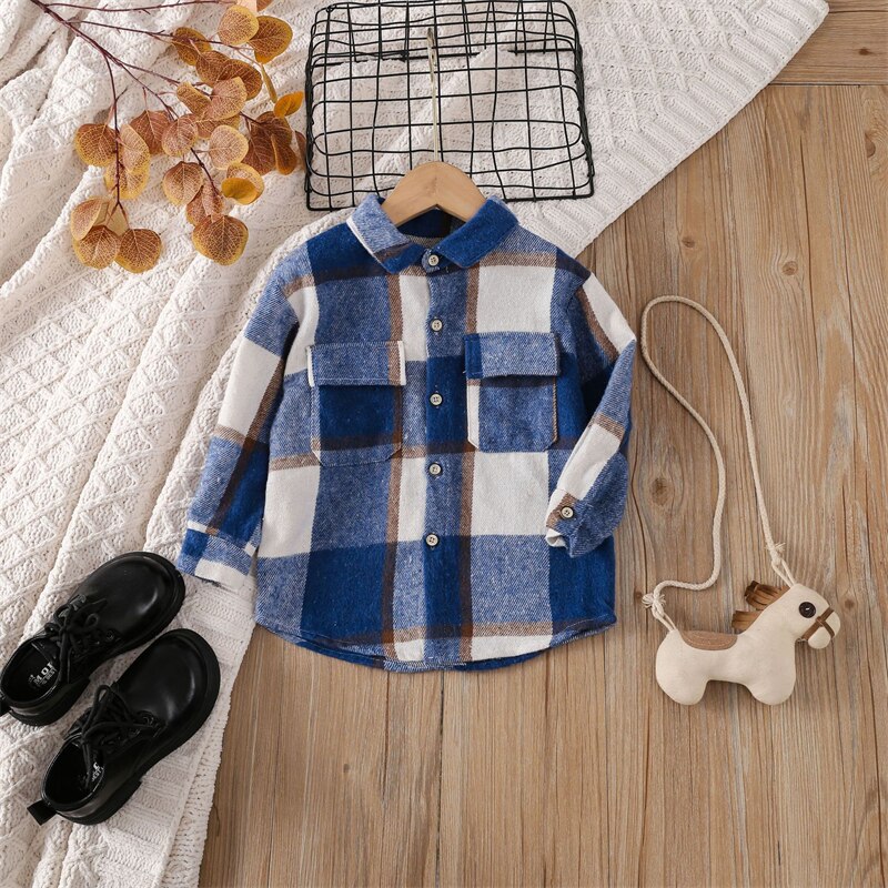 Cotton Lapel Stripe Lattice Button Shirt for Boy and Girl Baby Tops KilyClothing