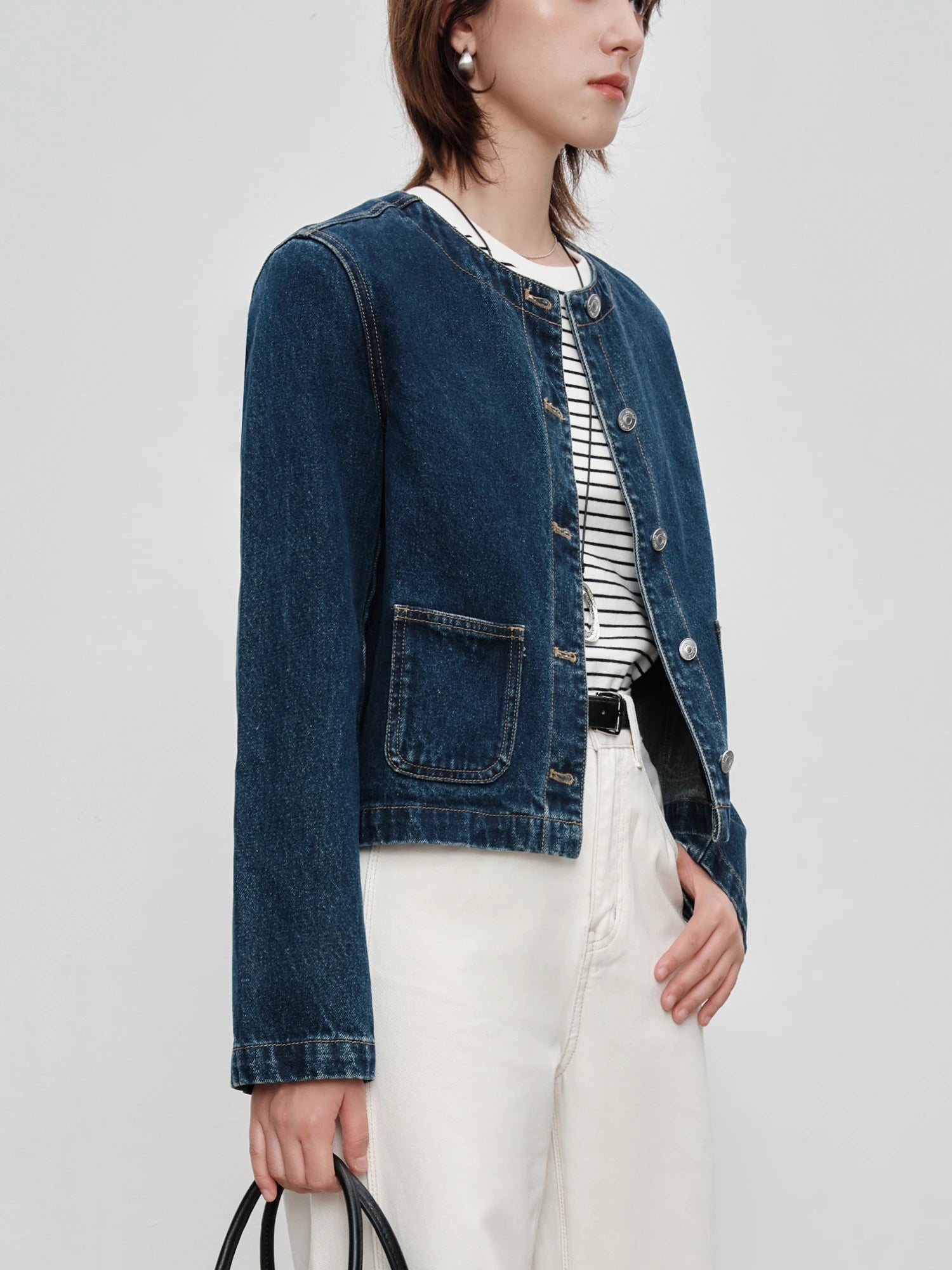 Retro Short Denim Jacket For Women Design Round Neck Versatile Casual Commuter Chic Jacket