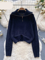 Zipper Knitted Top Autumn Long Sleeves Thick Warm Sweater Korean Fashion Streetwear Loose Casual Pullover KilyClothing