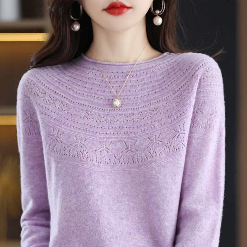100% wool pullover curled O-neck cashmere sweater KilyClothing