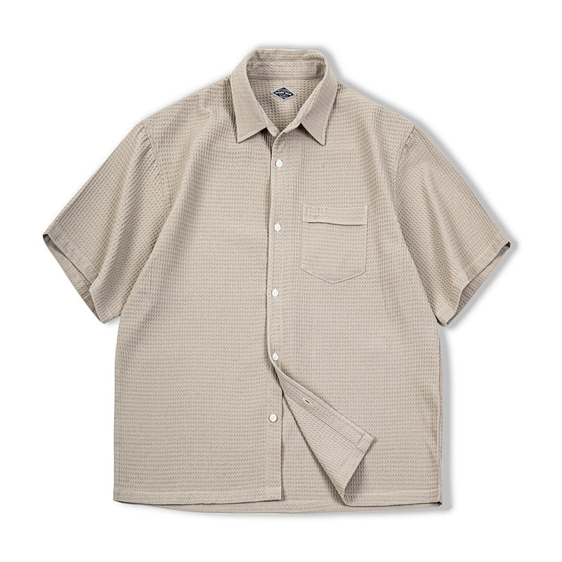 Casual Waffle Short Sleeve Shirts for Men Summer Non-iron Anti-wrinkle Breathable KilyClothing