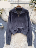 Zipper Knitted Top Autumn Long Sleeves Thick Warm Sweater Korean Fashion Streetwear Loose Casual Pullover KilyClothing