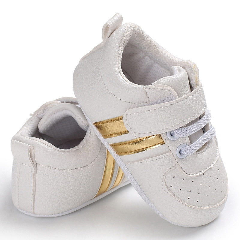 Newborn Boys Sneaker Girls Two Striped First Walkers Lace Up PU Leather Soft Soles Sneakers 0-18 Months KilyClothing