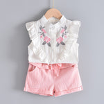 Casual Chiffon Flowers Blue T-shirt Pants Girls Set for 3-7 Years KilyClothing