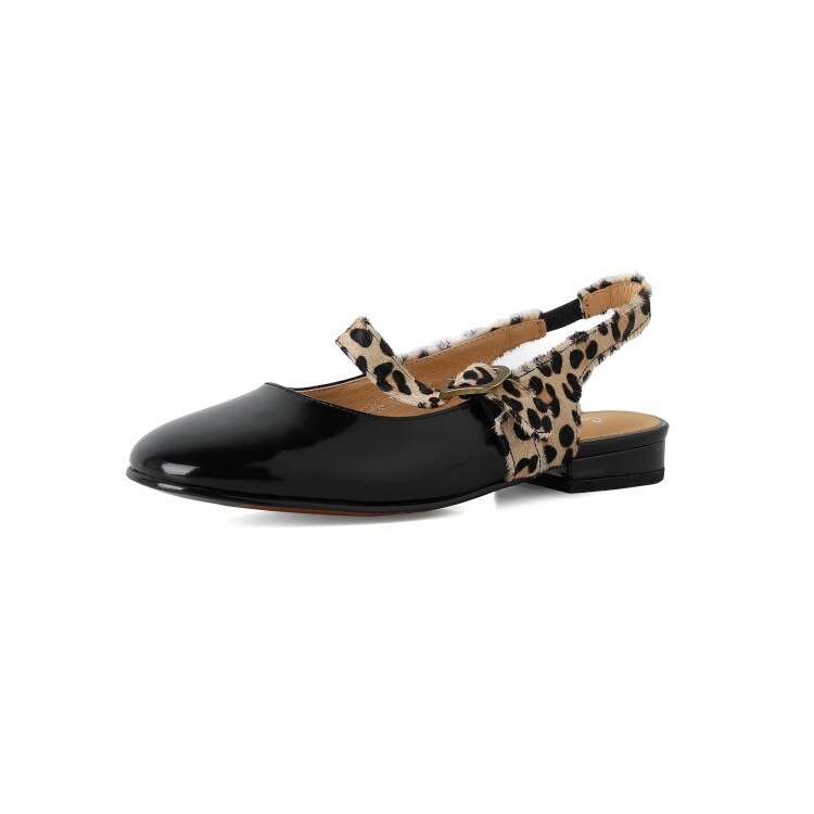 Low-heel Leather Round Toe Splicing Leopard Print One-line Buckle Women Shoes KilyClothing