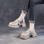 DRKANOL 2023 Handmade Sandals Women Summer Platform Shoes Round Toe Buckle Thick Heel Genuine Leather Leisure Sandals H232167Z KilyClothing
