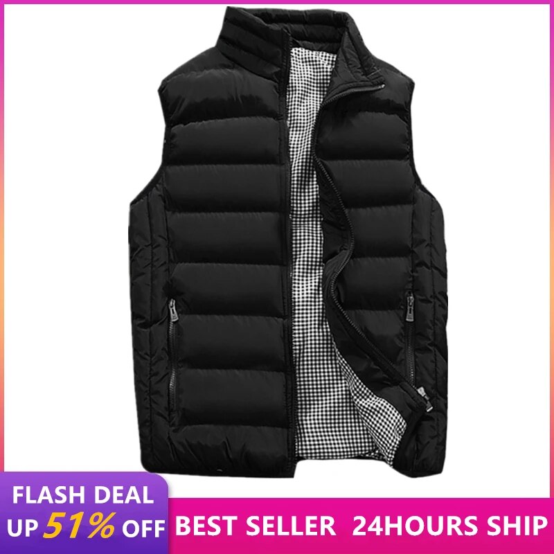 Mens Jacket Sleeveless Vest Winter Fashion Casual Slim Coat Brand Clothing Vests Cotton-Padded Men's Vest Men Waistcoat Big Size KilyClothing