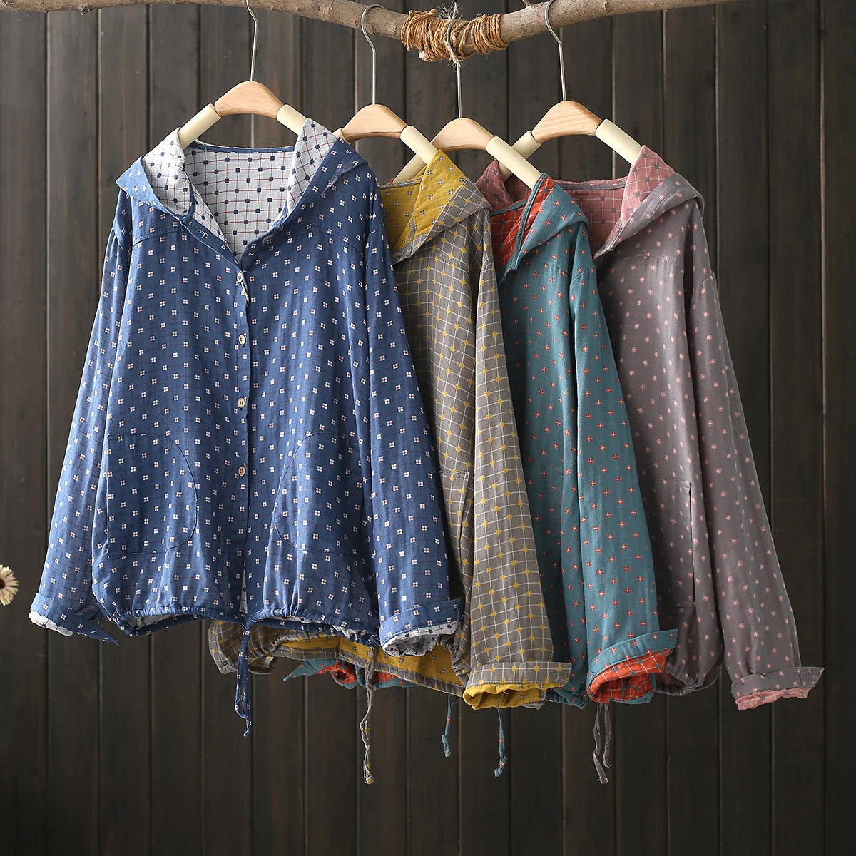 Large size blouses for women autumn spring hooded long sleeve single-breasted shirts adjustable women's clothing KilyClothing