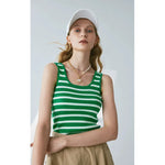 Spring Summer Contrast Stripe Wool Tank Tops Women U Neck Slim Sleeveless Knitted Tops KilyClothing