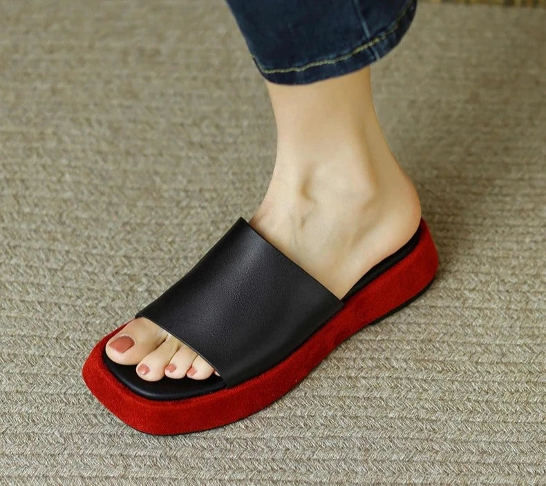 Summer Slides Full Grain Leather Thick Bottom Platform Young Lady High Quality KilyClothing