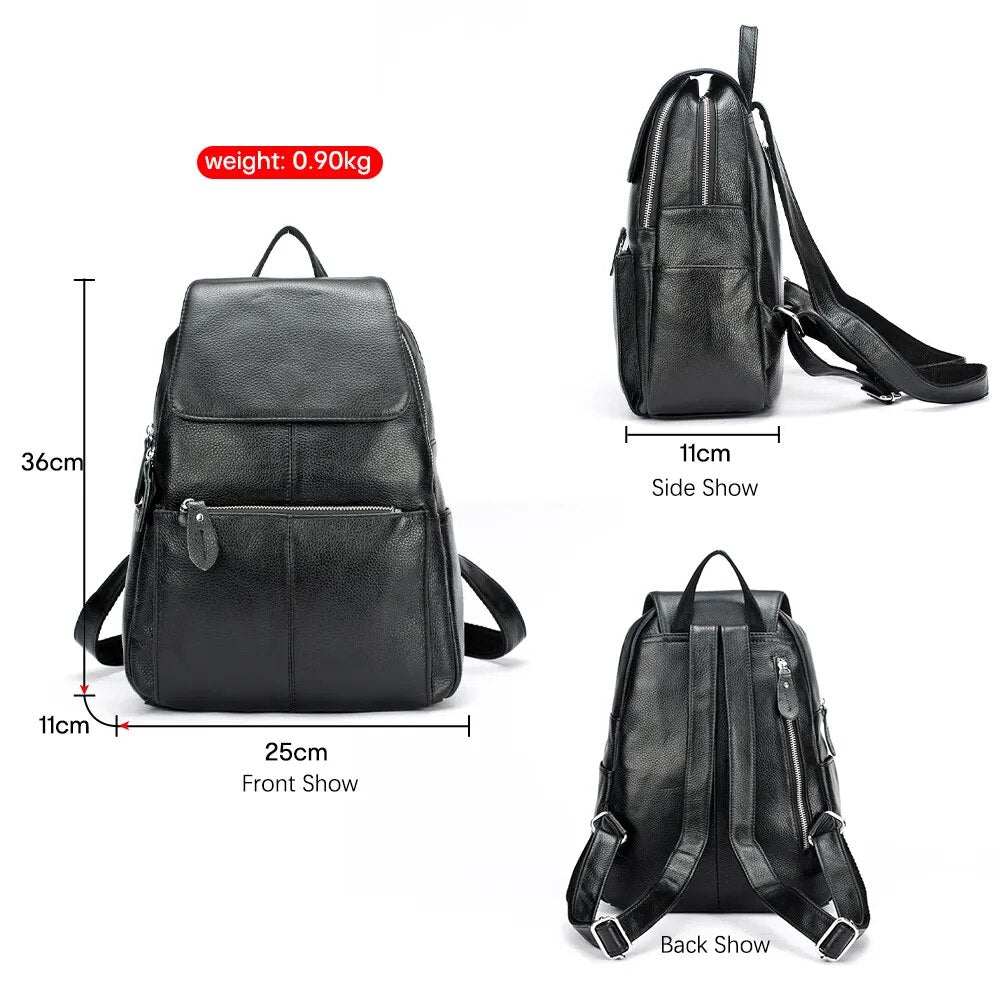 Black Beige Leather Women Backpack A++ Quality Anti-theft Large Capacity Knapsack Travel Bag Lady Stylish School Rucksack KilyClothing