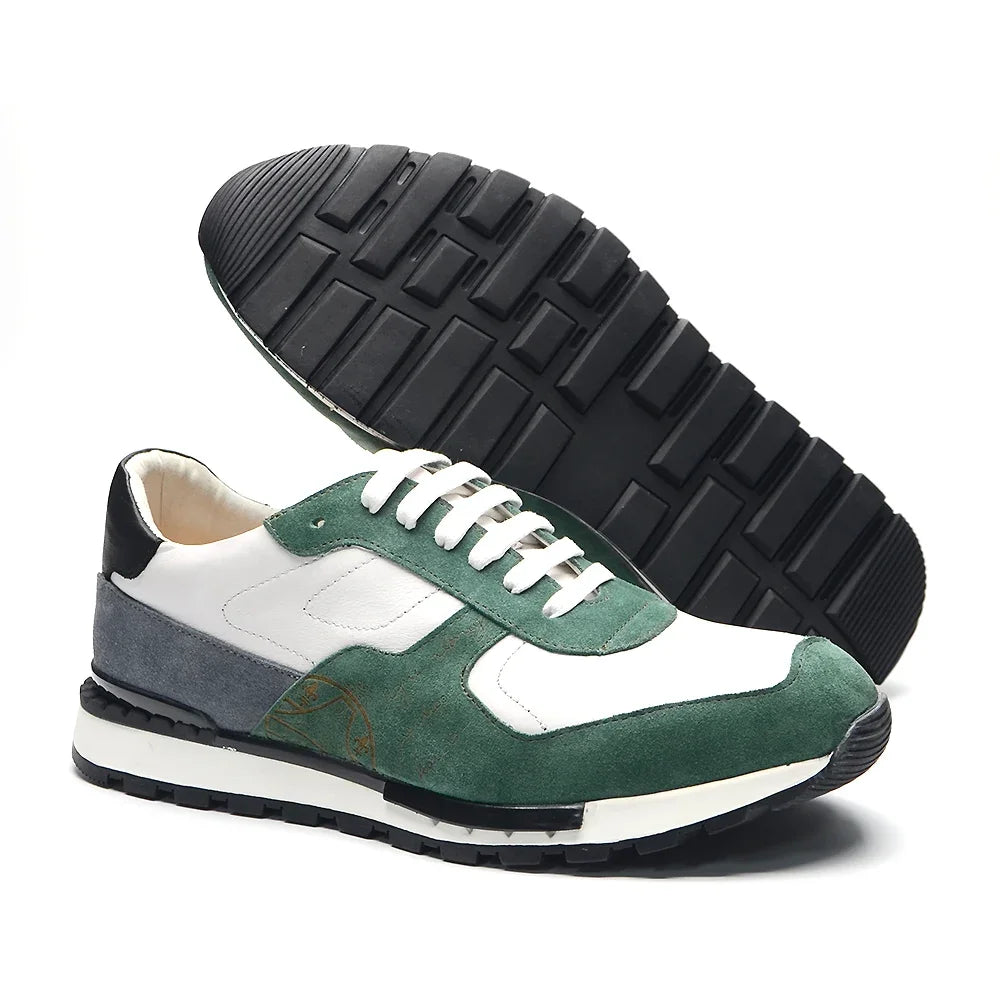 Luxury Brand Design Men's Sneaker Shoes Genuine Leather Original Lace Up Mixed Green White Oxfords Outdoor Casual Shoes for Men KilyClothing