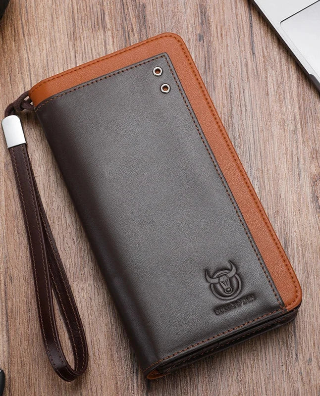 Genuine Leather Men's Wallet RFID Blocking Long Purse Coin Case Passport Cover For Mens Credit Card Holder