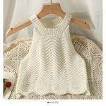 Retro Wavy Halter Knitted Suspender Vest Women Tanks Tops Korean Fashion KilyClothing