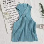 Sexy Crossed Off-shoulder Sleeveless Vest Women Tops Summer Solid Color Slim Elastic KilyClothing