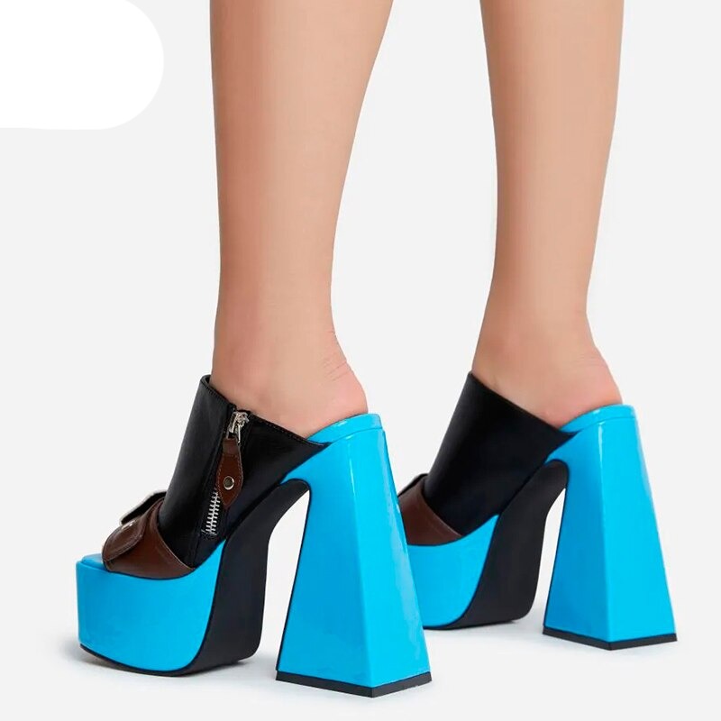 Sexy High Heels Thick Platform Shoes Black Blue Dress Party Casual Female Slippers KilyClothing