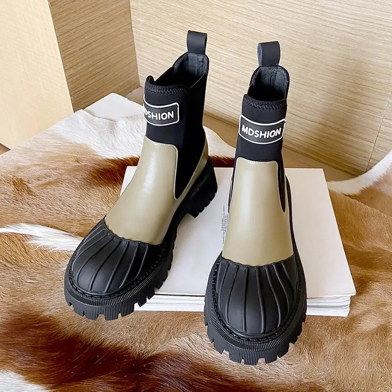 Mixed Colors Real Genuine Leather High Heel Women Boots Thick-soled Waterproof Fashion Modern Shoes Ankle Boots KilyClothing