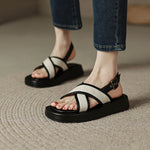 Women's Sandals, Platform Heel Genuine Leather, Chunky Heel Flat with Sandals Heels Cow Leather KilyClothing