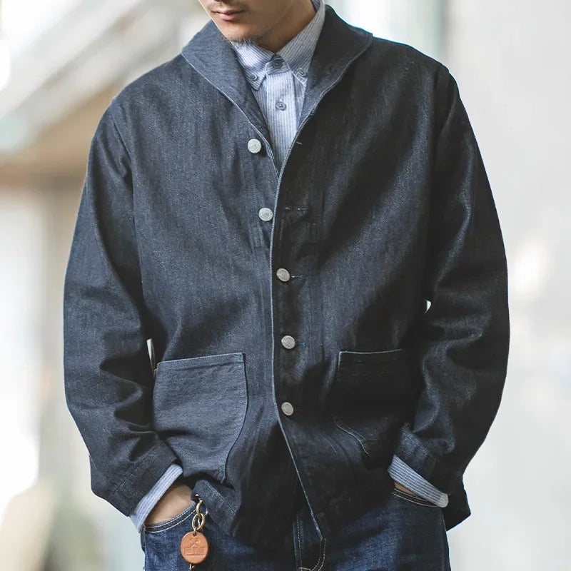 Lapel Jeans Jacket Multi Pockets Coat Men’s, Vintage Deck Workwear