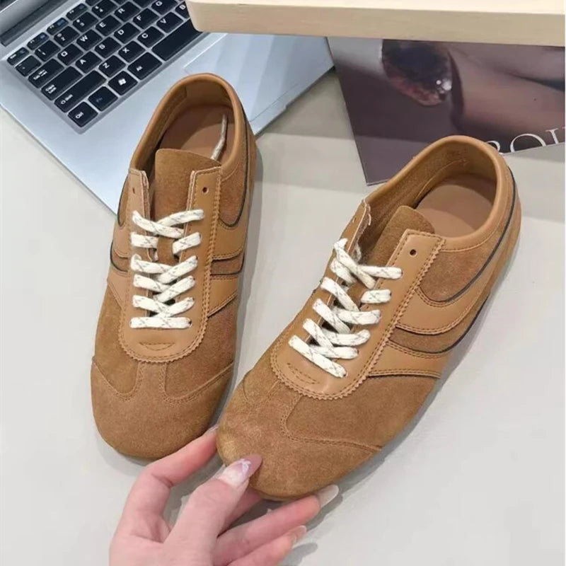 German Training Shoes Genuine Leather Women Sneakers Flat Lace-up Retro Large Size Forrest Gump