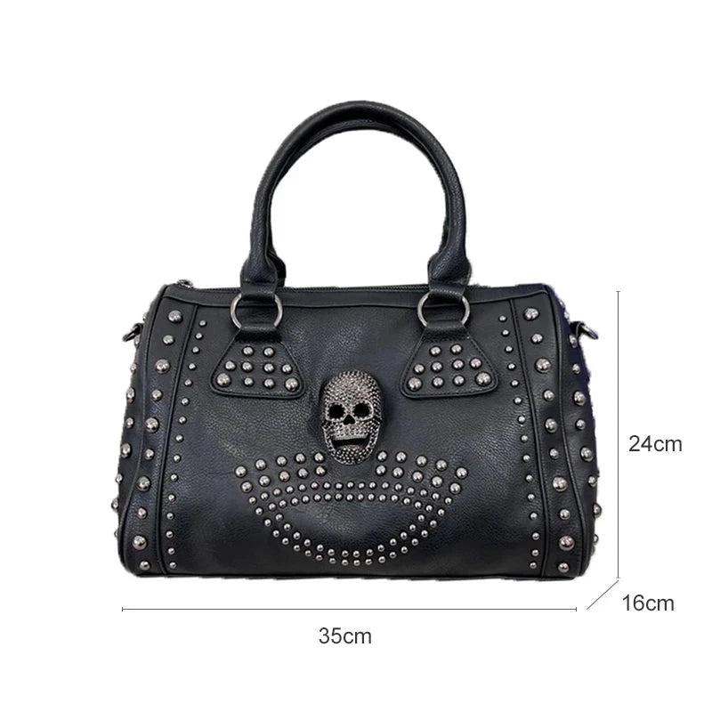 Trendy Metal Skull Studded Black Handbags Gothic Rivet Womens Purse Satchel Handbag Shoulder Bags Large Capacity KilyClothing