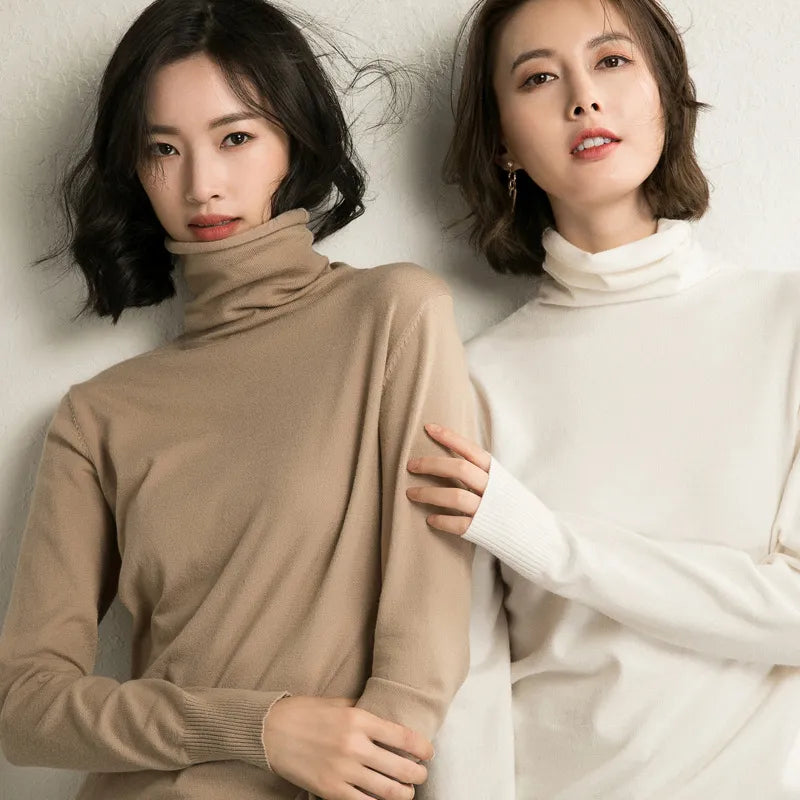 Sweater Turtleneck Slim Fit Basic Pullovers, Knit Tops Bottoming Womens Sweater Stretch Jumpers KilyClothing
