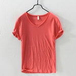 100% Cotton T-shirt Men V-neck Solid Color Casual KilyClothing