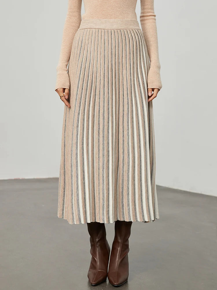 Falda de invierno para mujer, 32,4% lana, faldas largas plisadas de colores a rayas