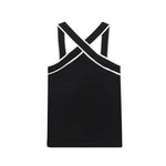 Black Knitting Tank Tops Off Shoulder Backless Sleeveless Crop Tops KilyClothing