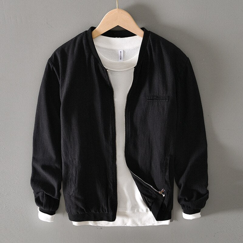 Retro Casual Ramie Jacket Cotton Linen Men's Baseball Loose KilyClothing