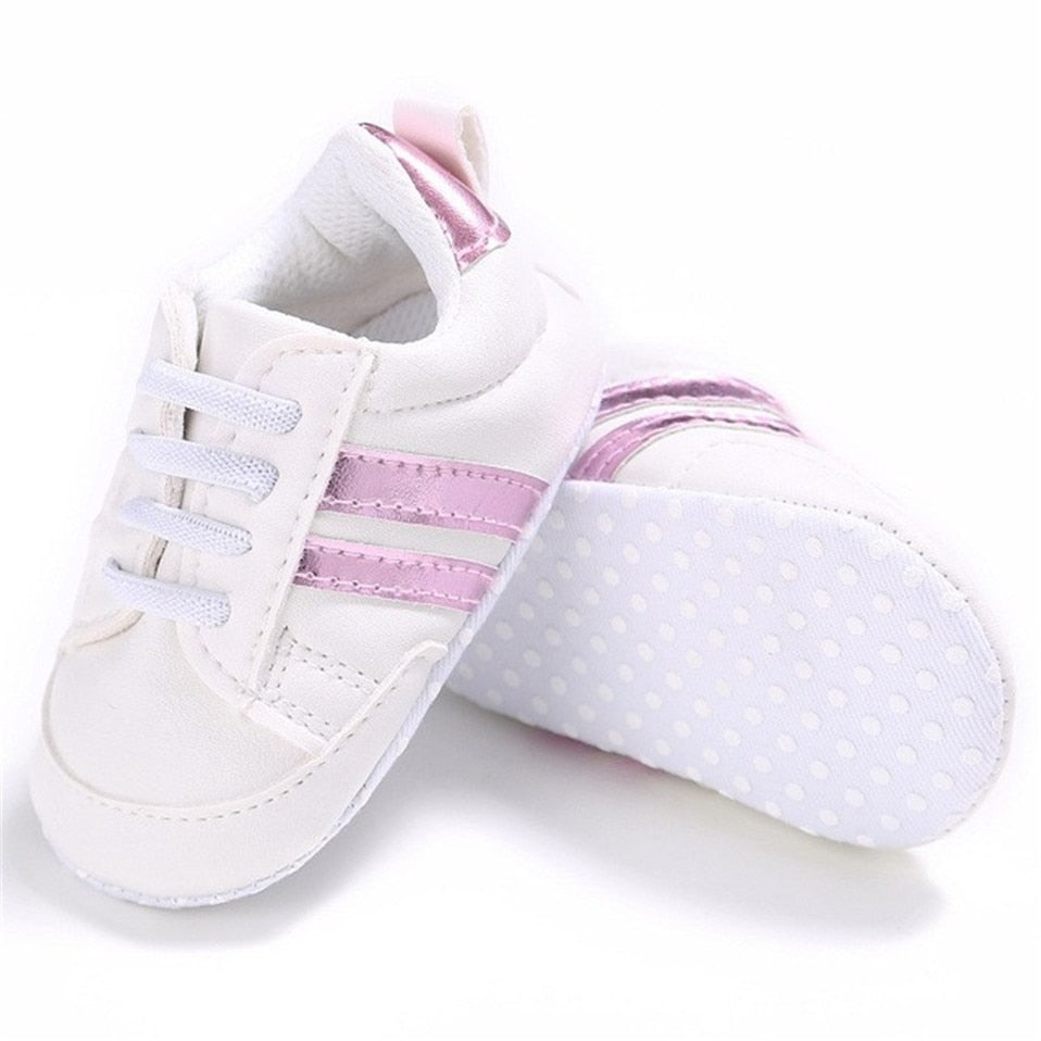 Newborn Boys Sneaker Girls Two Striped First Walkers Lace Up PU Leather Soft Soles Sneakers 0-18 Months KilyClothing