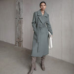 Long Woolen Coat With Waistband Lapels All-match Thick KilyClothing