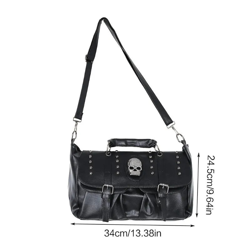 Punk Style Women Handbags Pu Leather Skull Tote Bag Black Large Capacity Shoulder Bag KilyClothing