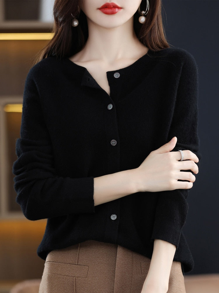 Long Sleeve Women Knitwear Cashmere Knit 100% Pure Merino Wool KilyClothing