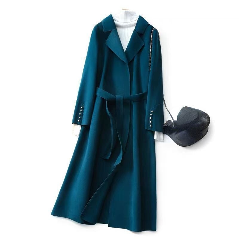 High-grade Double-sided Velvet Coat Long Knee-length Belt In Winter Hand-wrapped Slim Woolen Coat KilyClothing