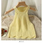 Retro Wavy Halter Knitted Suspender Vest Women Tanks Tops Korean Fashion KilyClothing