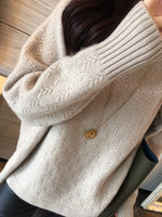 Thickened cashmere sweater twist flower half high neck pullover woolen knit loose versatile sweater KilyClothing