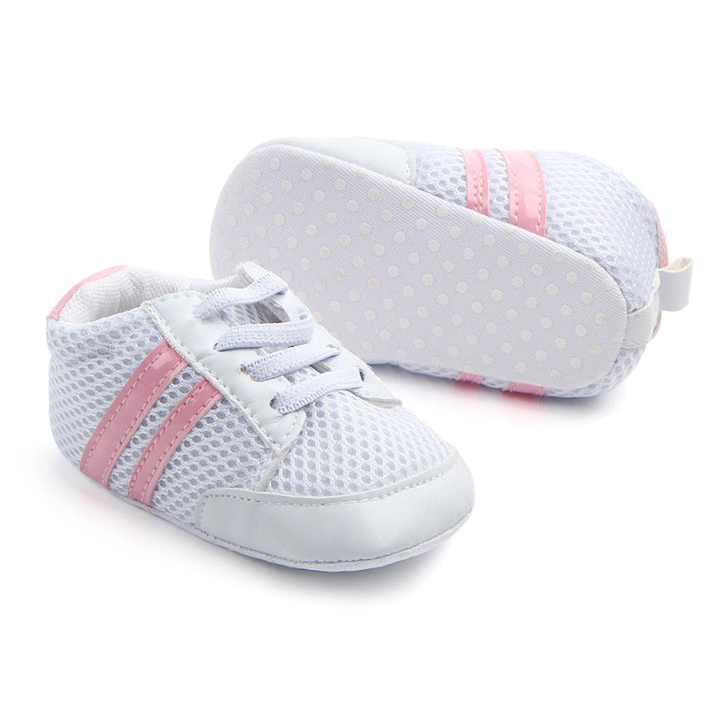 Newborn Boys Sneaker Girls Two Striped First Walkers Lace Up PU Leather Soft Soles Sneakers 0-18 Months KilyClothing