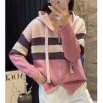 Western style striped double zipper hooded 100% wool knit cardigan coat KilyClothing