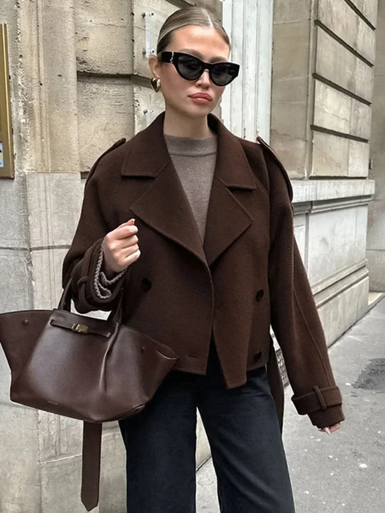 Chaqueta informal con solapa para mujer, cárdigan corto de retazos elegante de manga larga para otoño e invierno, prendas de vestir vintage